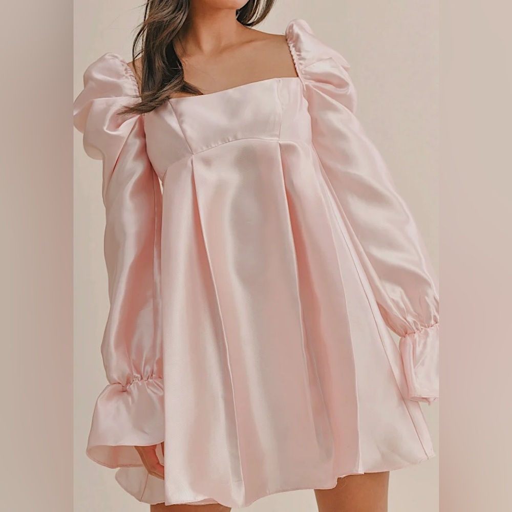 ASOS Luxe Satin Pink Baby Doll Mini Dress With Open Back and Bow Size US 4